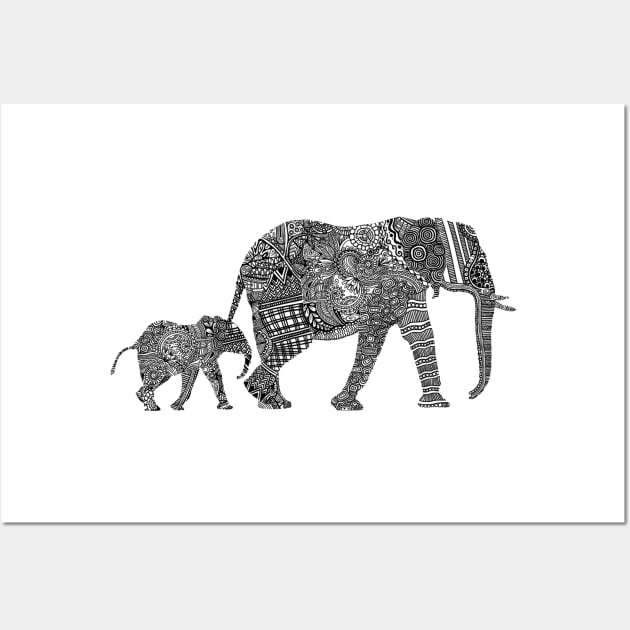 B & W Zentangle Elephants Wall Art by Twkirky